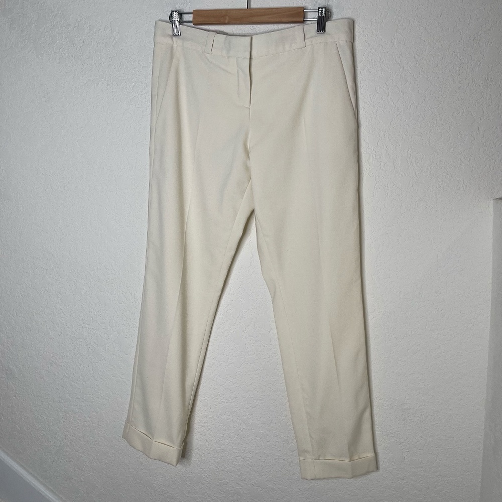 Maje Paris Wool Blend Womens Trousers Size 40 Ivory Tailored Cuffed Ankle